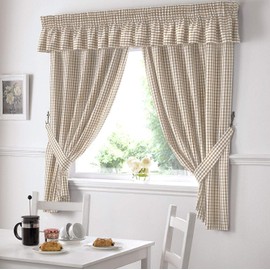 Alan Symonds Gingham Kitchen Curtains Beige Pelmet 136 x 10
