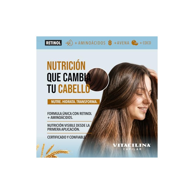 Vitacilina Shampoo Nutritivo de Avena y Coco, Botella de 400ml
