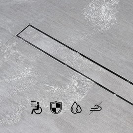 SaniteModar Linear Shower Drain, 2 in 1 Tile Insert and Flat Cover Shower Drian 48 inch, Brushed 304 Stainless Steel Linear Drain with Leveling feet and Hair Strainer