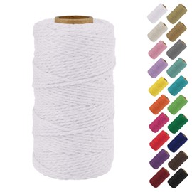 Binwat Natural Macrame Cotton Cord Twine String Cord Colored Cotton Rope Macrame Yarn Craft Cord for DIY Crafts Knitting Plant Hangers Christmas Wedding Decor (White, 2mmx100m)