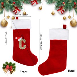 DERAYEE Monogrammed Christmas Stockings with Letters, 18 Inch Large Velvet Body Super Soft Plush Cuff Gold Embroidered Stockings for Family Holiday Xmas Party Decoration (Red, Letter C)