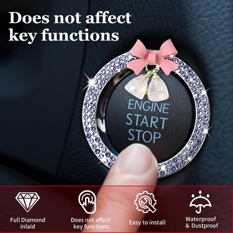 Hovom Cute Bow Bling Car Push Start Button Decoration Ring,