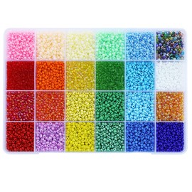 LEECOON 4mm Glass Seed Beads for Bracelet Jewelry Making, About 6500pcs in Box Size 6/0 Seed Beads 48 Colors Assortments for Making Necklace Earring Bracelets