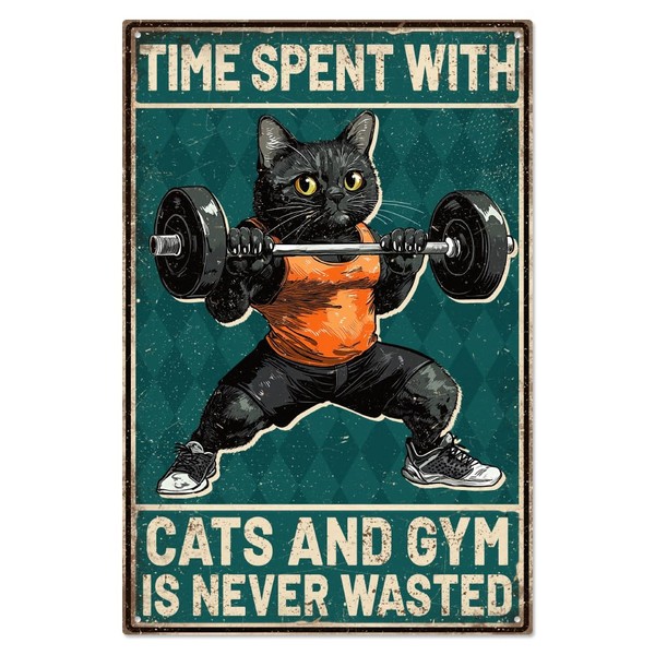 WADORN Metal Sign "Cat Gym" Sign With The Inscription "Time