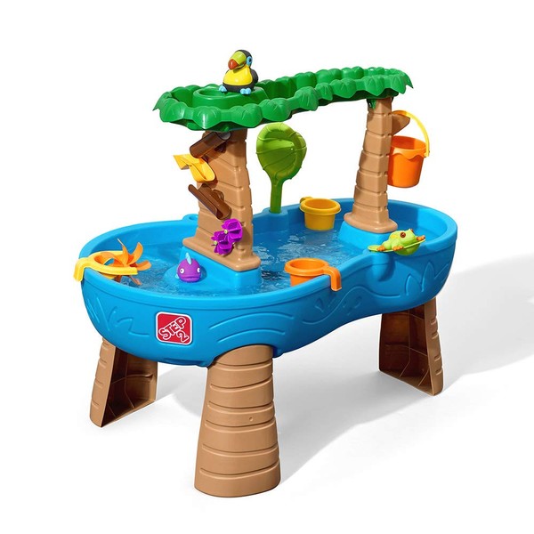 Step2 Tropical Rainforest Kids Water Tables, Outdoor Toddler Activity Table, Ages 2 – 10 Years Old, 13 Piece Water Toy Accessories, Blue & Green