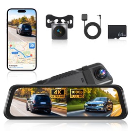 Inefala 4K Rückspiegel Kamera mit WiFi, Dash Cam Vorne und Hinten mit WDR, 9.66" Touchscreen Rückspiegel Rückfahrkamera, Parking Monitor, Reverse Assist, ADAS, Inklusive 64GB Karte & GPS