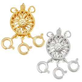 NBEADS Pack of 2 Necklace Connector Clasp, Brass Multi-Strand Clasps 3 Layered Sunflower Shape Clasp Converter Chain Extender Necklace Separator for Jewellery Making