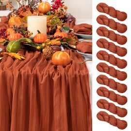 DeZerlor 10 pcs Thanksgiving Fall Table Runner Terracotta Boho Gauze Cheesecloth Runner Burnt Orange 120 Inch 10 FT Sheer Cheese Cloth Rust Red Table Decor for Garden Party Friendsgiving