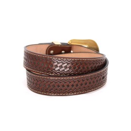 Western CF Belt Genuine Leather Gold Bull Basketweave Horse Buckle Pants Size 38