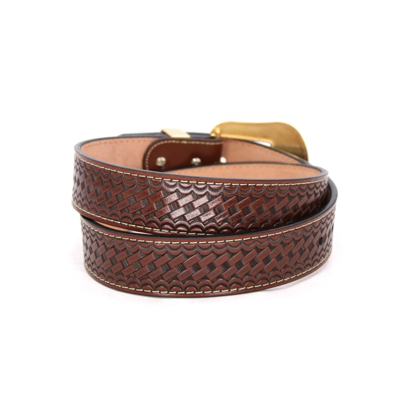 Western CF Belt Genuine Leather Gold Bull Basketweave Horse Buckle