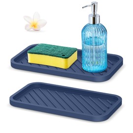 EGWON Silicone Sponge Holder for Kitchen Sink - 2 PCS Thicker Heavier Kitchen Sink Tray, Soap Dispenser Tray
