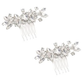 2 Pcs Bride Hair Accessories Silver Hair Pieces Wedding Hair Clips Wedding Hair Comb Non-Slip Hair Clips Sparkle Bridal Hair Accessories for Bride Bridesmaids Women