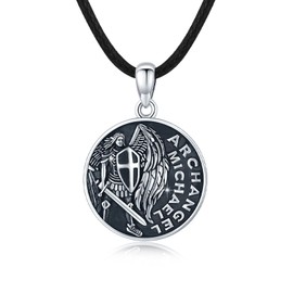 Brisskaari St Michael Pendant for Men 925 Sterling Silver Archangel Saint Michael Medal Necklace Catholic Jewelry for Him Husband Boyfriend Father, One Size, Sterling Silver, No Gemstone