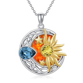 AOBOCO Moon and Sun Necklace Sterling Silver Orange Opal Crescent Moon and Sun Pendant Necklace Celtic Jewelry Birthday Gift for Women