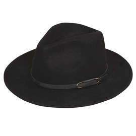 ericotry Wide Brim Fedora Hat Classic Black Belt Buckle Felt Fedora Hat Trilby Hat Panama Hat Derby Hat, black