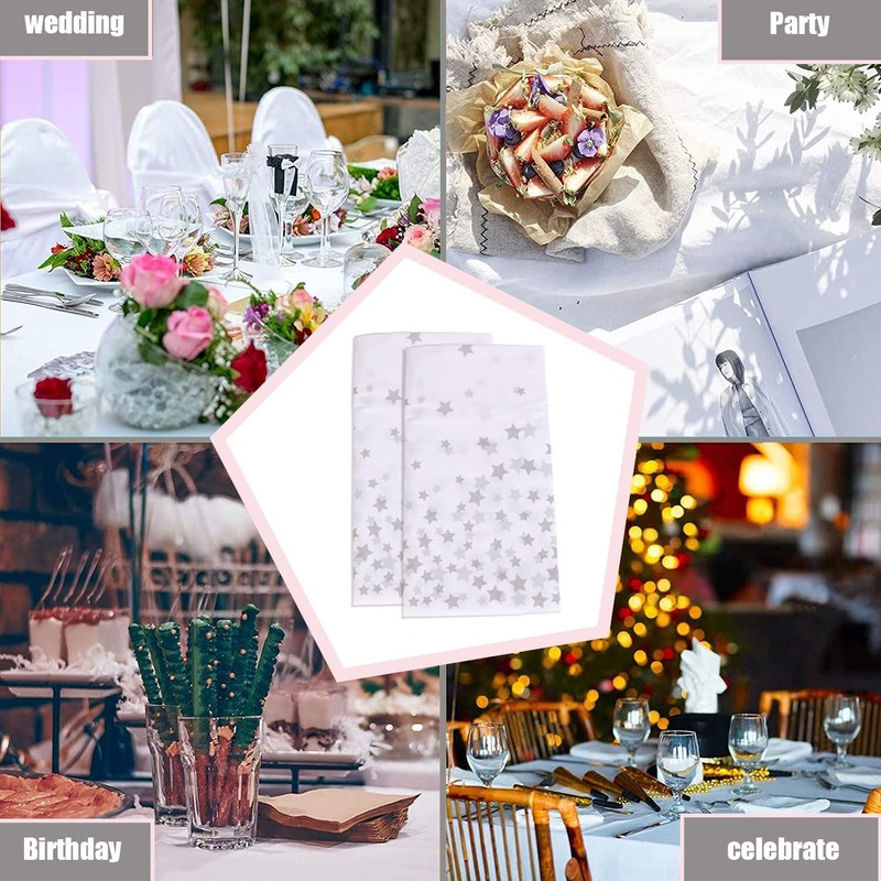 2Pcs 137*274cm White and Silver Disposable TableCloths Party Paper Plastic