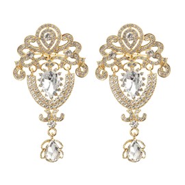 PATIKIL 2 Pcs Large Rhinestone Brooch, Vintage Crystal Bouquet Pin Gold Brooch Pins for Women Wedding Bridal Party Birthday Dance Banquet Decoration, Gold(3.7x2 Inch)