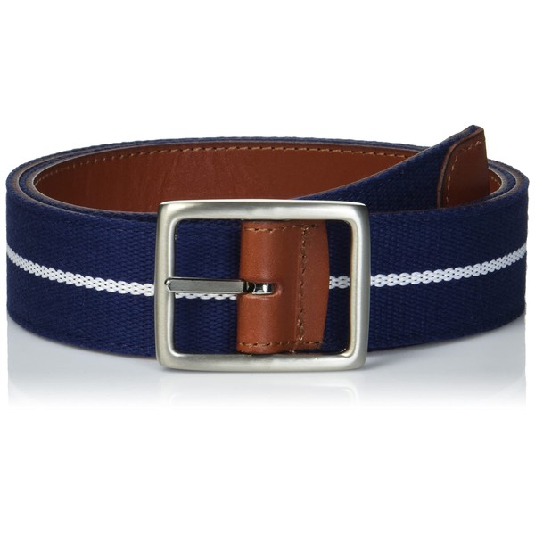 vineyard vines mens Leather & Webbing Reversible Belt, Navy, 32