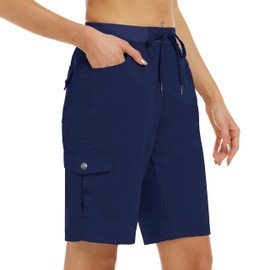 MoFiz Women's Hiking Cargo Shorts Quick Dry Running Jogger Shorts Lightweight Active Sport Athletic Golf Short Pant with Pockets Navy Size EU XL