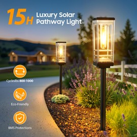 Ahaorigin 4 Pack Solar Pathway Lights Outdoor, Up to 15 Hrs Bright Path Light, Waterproof Lurxry Solar Outdoor Light for Landscape Yard Garden Walkway Driveway, Warm White