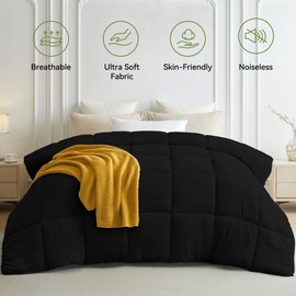 L LOVSOUL Down Alternative Comforter King Size Duvet Insert,All Season Duvet Insert with Corner Tabs,Black Comforter King 106x90Inches