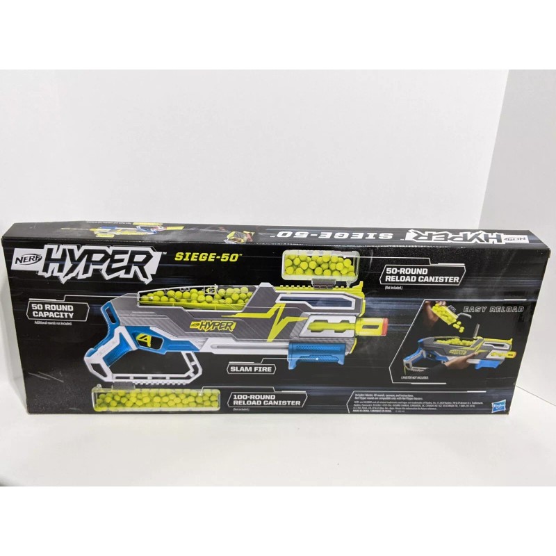 Nerf Hyper Siege-50 Pump-Action Blaster, 40 Nerf Hyper Rounds Included