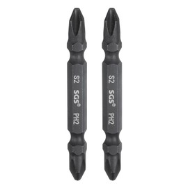 HARFINGTON 2pcs Magnetic Double Ended Screwdriver Bit 6mm PH2 2.56" Length 1/4" Hex Shank S2 Steel Two Sided Phillips Cross Screw Driver Bit, Black