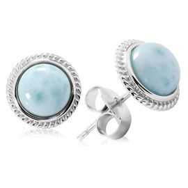 Gemsme Larimar Earrings for Women - Hypoallergenic 925 Sterling Silver 6mm Round Blue Larimar Jewelry Stud Earrings