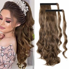 Fulang Hair 2 Pieces Long Curly Ponytail Natural Braid Hairpiece Ponytail Extension Synthetic Hair Extension Braid Hair Extension for Women Girls