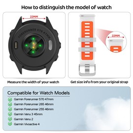 U-LIMVE Watch Band for Garmin Forerunner 570 47mm/Forerunner 265/Forerunner 255/Vivoactive 4/Venu 3/Venu 2, 22mm Quick Release Silicone Replacement Band