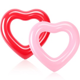 2 Pieces Heart Pool Float, 47.3 x 39.4 Inch Inflatable Swim Rings Bachelorette Party Pool Float Tube, Heart Shaped Summer Swimming Ring, Water Fun Beach Party for Adults (Pink, Red)