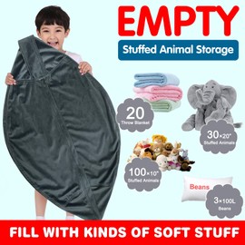 Lukeight Stuffed Animal Storage Bean Bag Chair Cover (No Filling) for Kids, Zipper Beanbag Chair Cover for Organizing Toddler and Kids' Rooms Plush Toys (Dark Gray Velvet, XX-Large)