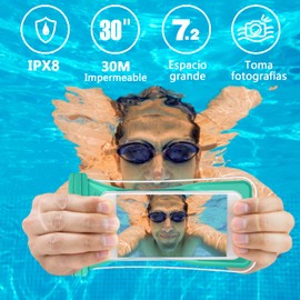 LEIDSANY Bolsa Impermeable para Celular, Funda Universal Impermeable IPX8 con airbag, Soporte de Pantalla táctil bajo el Agua y Soporte de Fotos, Ideal para Exteriores, Playa y natación（Azul）