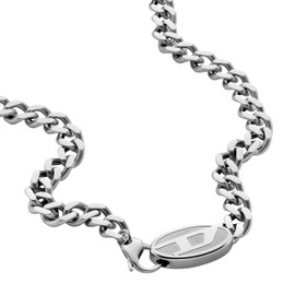Diesel Men's Silver Stainless Steel Logo Chain Necklace (Model: DX1509040), Length: 500mm, Width: 30mm, Height: 11mm, Stainless Steel, Gemless, Stainless Steel, No Gemstone