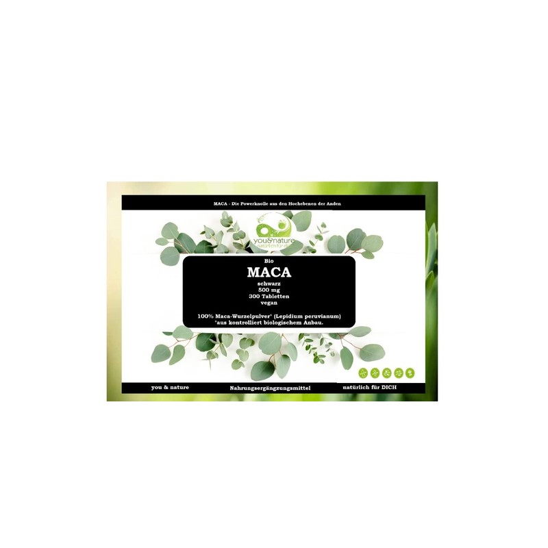 Organic Maca Black 500 mg, 300 Tablets Vegan