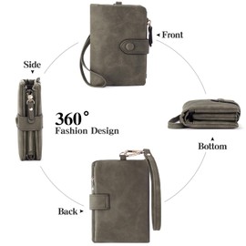 FALAN MULE Women's Purse with RFID Protection, Women's Small PU Leather, Purse with 16 Card Slots, Women's Wallet with Zip Chain and Lanyard, Green