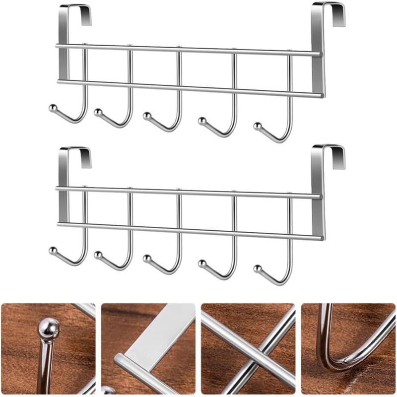 2 Piezas Ganchos de Acero Inoxidable para Puerta, Plata