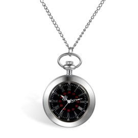 JewelryWe Simple Pocket Watch Necklace Classic Roman Numerals Dial Watch Pendant Necklace with Chain for Men Women,Black