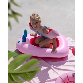 QUUT Inflatable Baby Boat - Durable Premium Kids Pool Float with Repair Patch - Safe, Lightweight, BPA-Free and Recyclable Pool Boat Float - Fun Playful Design for Toddlers and Kids - Cherry Color