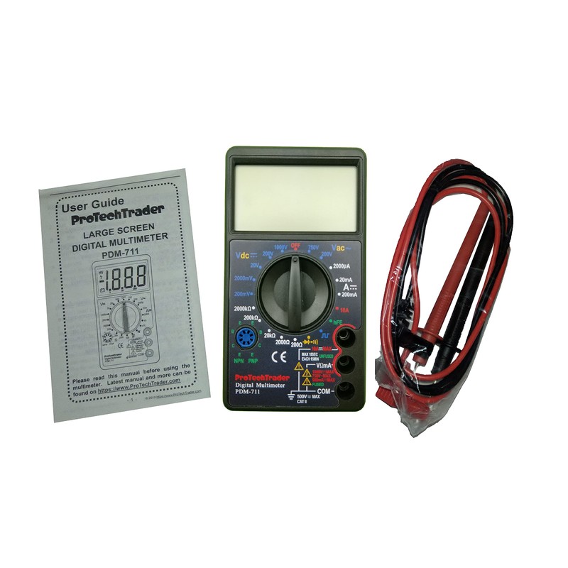 Large Screen Multimeter - Volts Ohms Amps Transistor (hFE) Square