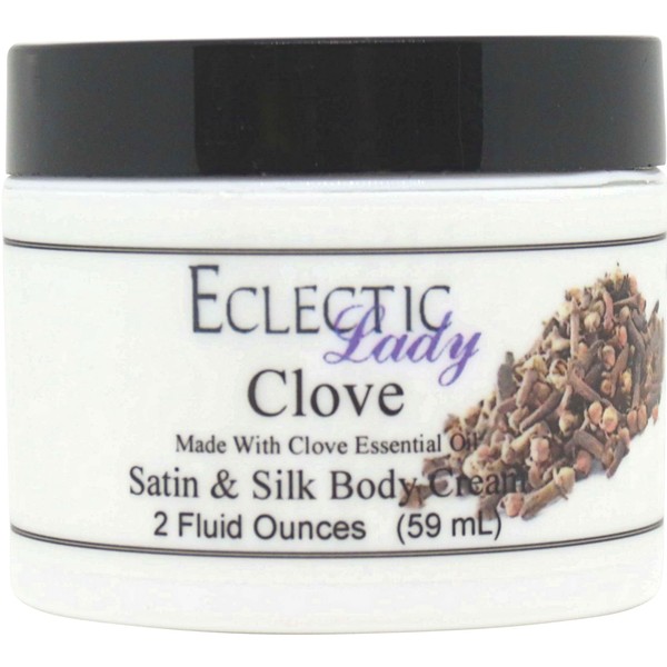 Eclectic Lady Clove Satin and Silk Cream, Body Cream, Body Lotion, 2 oz - Shea Butter, Aloe, Silk Amino Acids, Vitamin E, Phthalate-Free, Handcrafted in USA - Perfect For Women