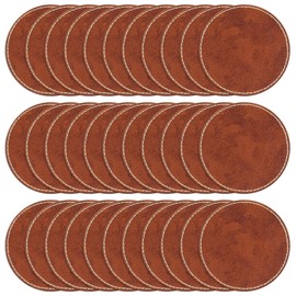 MBAIYO 30pcs Blank PU Leather Hat Patches, Adhesive Round Laserable Repair Patches for Hat Jackets Custom Leatherette Fabric Repair Sew Laser Supplies(Yellow line)