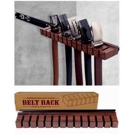 cenleoha Black Walnut Wood Belt Rack with Slide, Belt Hanger for closet, Belt and Tie Storage Organizer, Space Saving Wooden Belt Holder, Gift Idea for Husband and Father’s Day