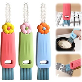 SANZUCHAN Crevice Cleaning Brush，Bottle Brushes for Cleaning，3 in 1 Cup lid Cleaning Brush for Bottle Gap Tight Spaces Bottle，Multifunctional Portable Cup lid Cleaning Brush (3PCS Flowers)