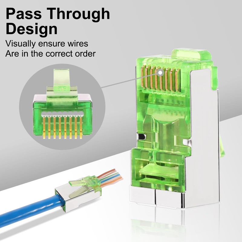 Solsop 100-PACK Cat 6 Pass Through RJ45 Connectors STP Shielded