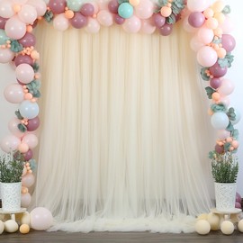 Wrinkle Free Champagne Sheer Tulle Backdrop for Parties Wedding Backdrop for Birthday Party Baby Shower Photo Drape Backdrop Decorations 5ft x 8ft, 2 Panels