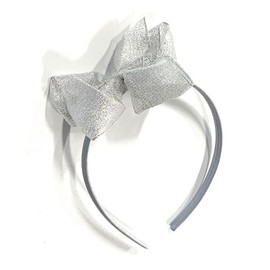 Girls' Classic Grosgrain Ribbon Large Bow Headband (Sparkly Silver, One Size)