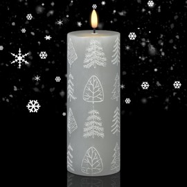 GenSwin Carved Christmas Tree Candle Flameless Candle with 6h Timer, Gery LED Pillar Candle with 3D Flame, Real Wax LED Battery Operated Candle Light for Home Décor Centerpieces (3" x 9")