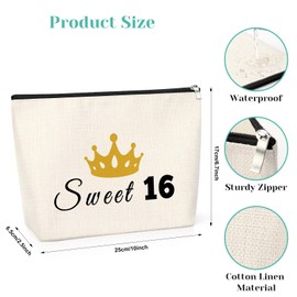 Sixteen Year Old Birthday Gift 16th Birthday Gift for Teen Girl Funny Cosmetic Bag Gift Sweet 16th Birthday Gift Happy 16th Birthday Gift for Daughter Makeup Bag 2008 Birthday Gift for Friend Sister