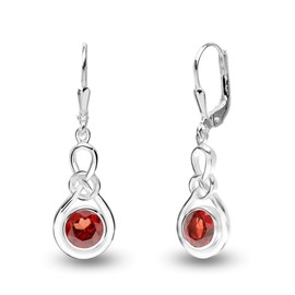 LeCalla Flaunt Sterling Sliver Jewelry Leverback Infinity Birthstone Earrings for Women (6 MM Red Garnet)